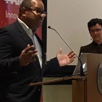 Nigel Smith and Bonnie Clipper at the podium 